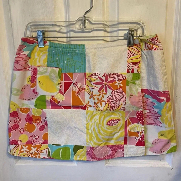 VTG Lilly Pulitzer Reversible Wrap Mini Skirt Floral Butterfly Limes Multi Sz 8 - Picture 7 of 9